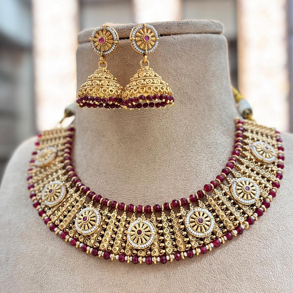 Jewel Addiction Copper Gold Pota Stone And Pearls Necklace Set