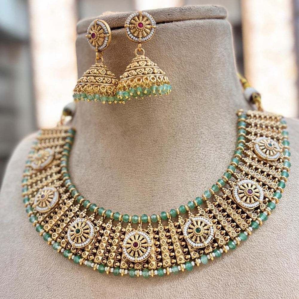 Jewel Addiction Copper Gold Pota Stone And Pearls Necklace Set