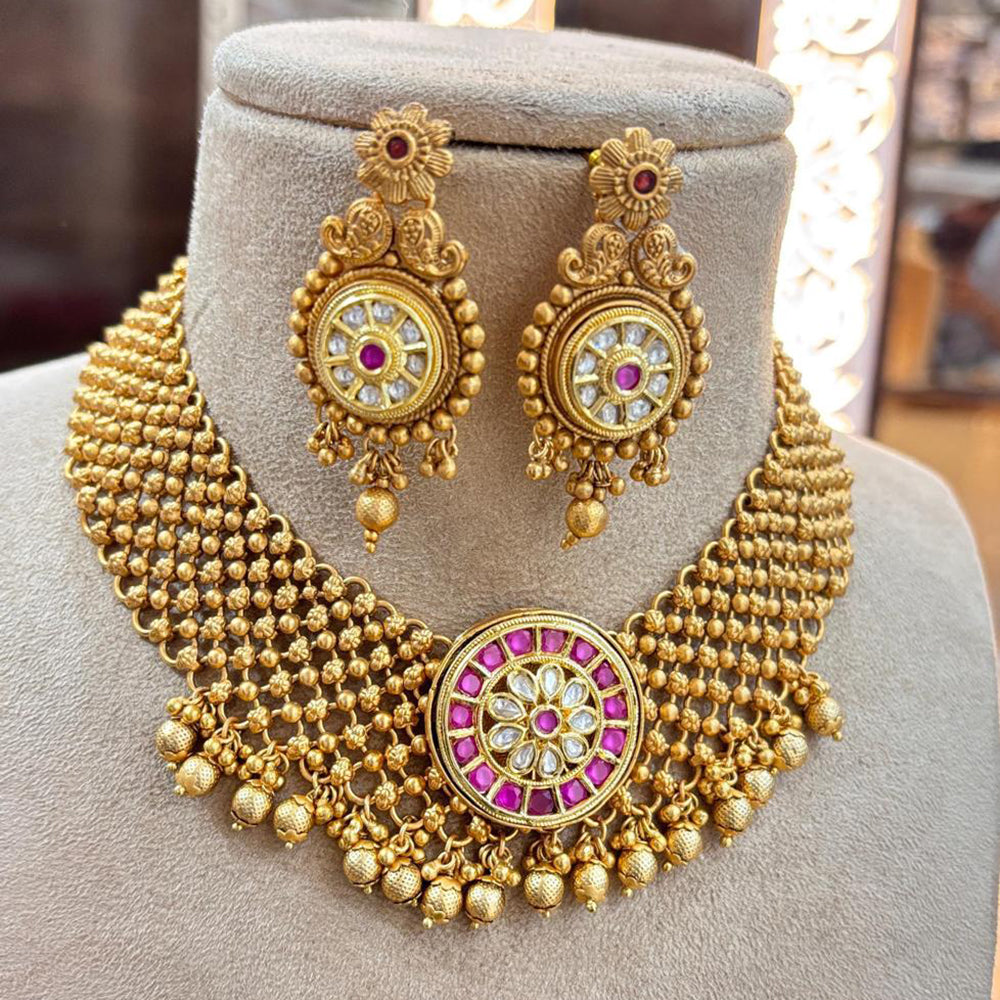Jewel Addiction Copper Gold Pota Stone And Pearls Necklace Set