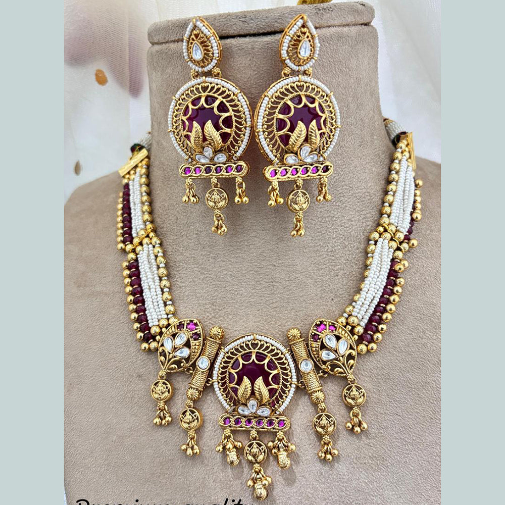 Jewel Addiction Copper Gold Pota Stone And Pearls Necklace Set