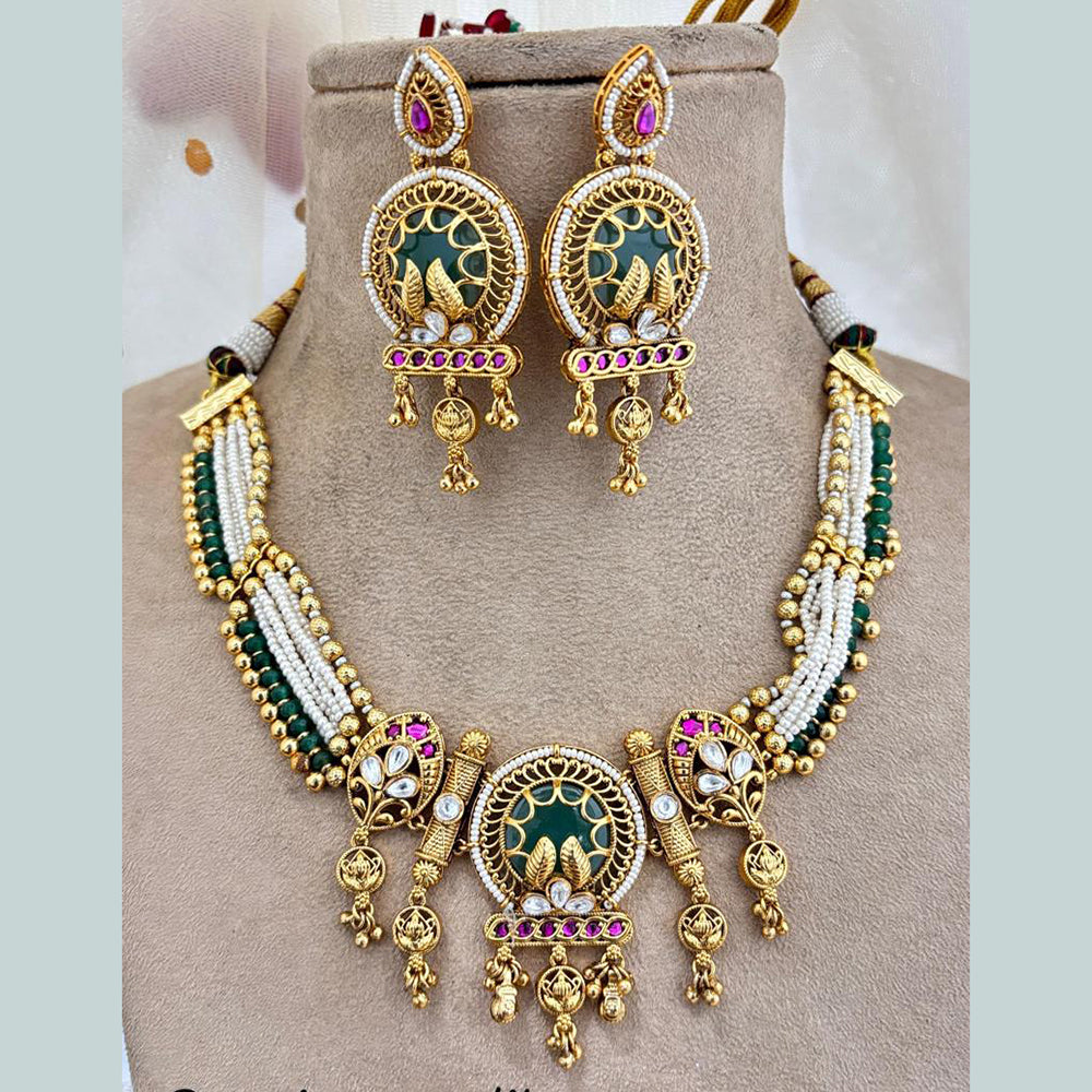 Jewel Addiction Copper Gold Pota Stone And Pearls Necklace Set