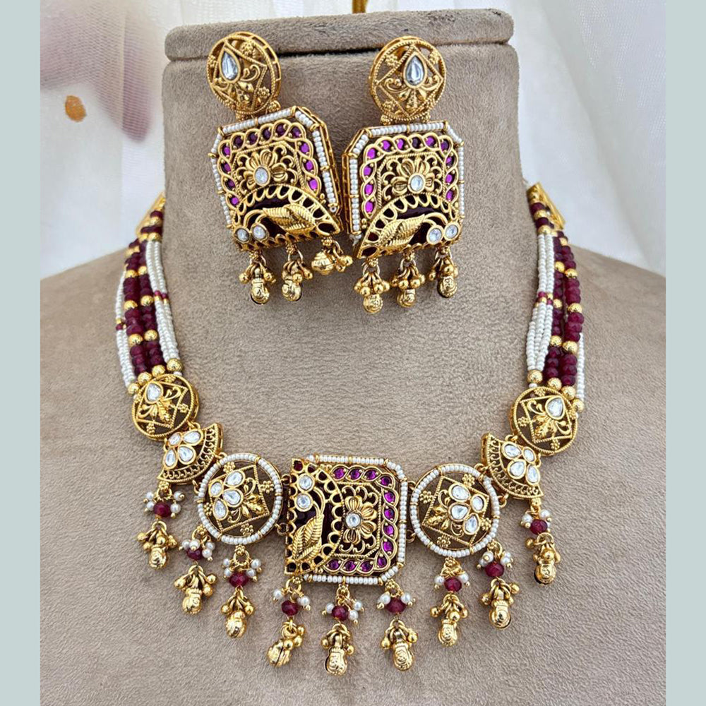 Jewel Addiction Copper Gold Pota Stone And Pearls Necklace Set