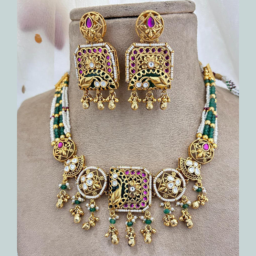 Jewel Addiction Copper Gold Pota Stone And Pearls Necklace Set