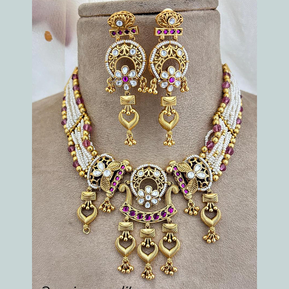 Jewel Addiction Copper Gold Pota Stone And Pearls Necklace Set