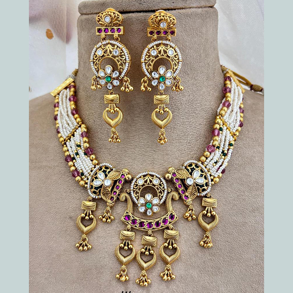 Jewel Addiction Copper Gold Pota Stone And Pearls Necklace Set