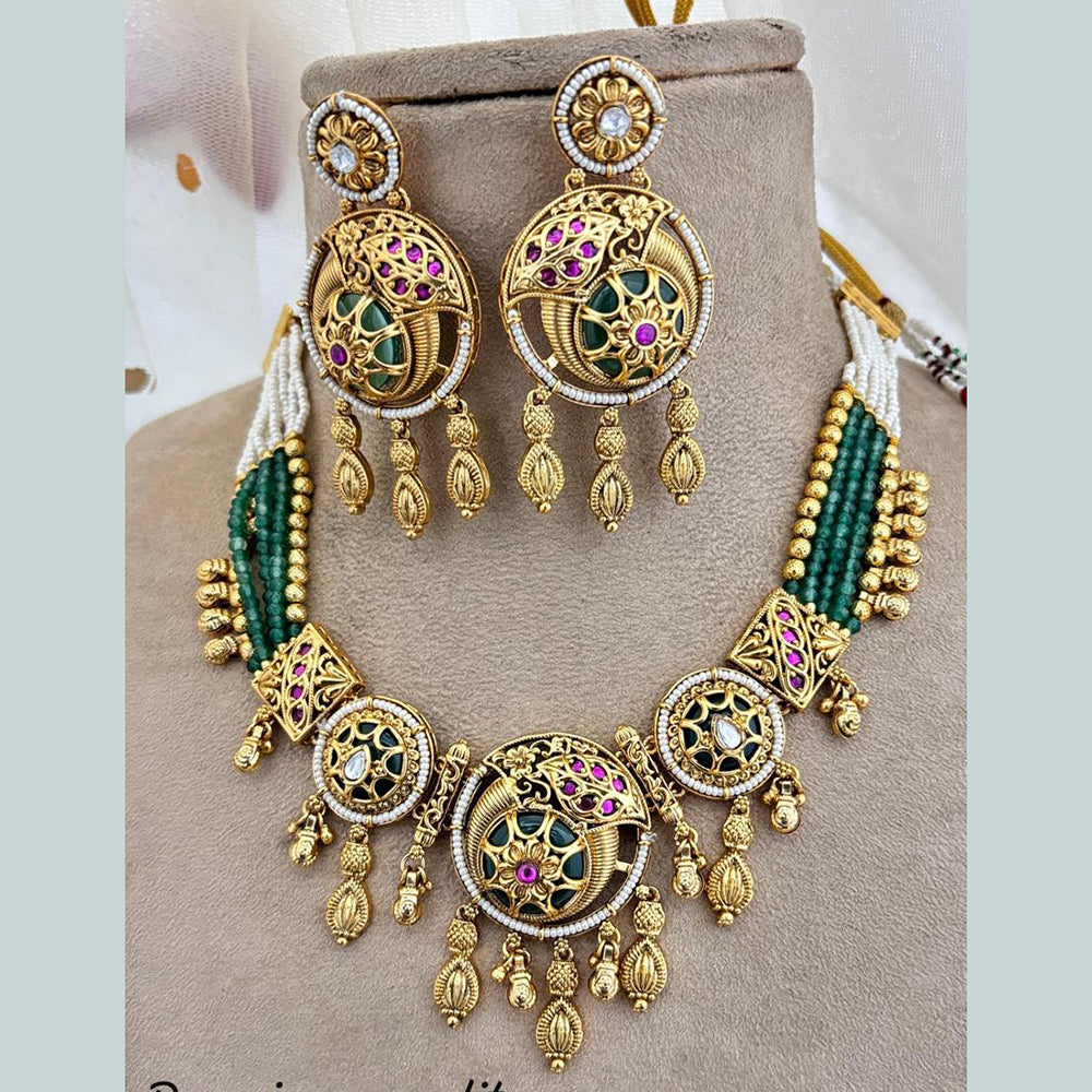 Jewel Addiction Copper Gold Pota Stone And Pearls Necklace Set