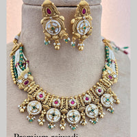 Jewel Addiction Gold Plated Pota Stone And Pearls Necklace Set
