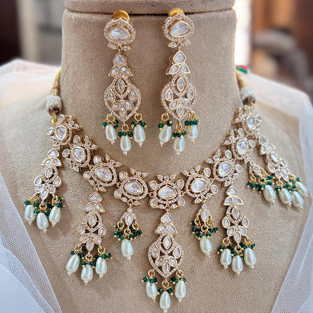 Jewel Addiction Designer Gold Polish Polki Kundan And Beads Necklace Set
