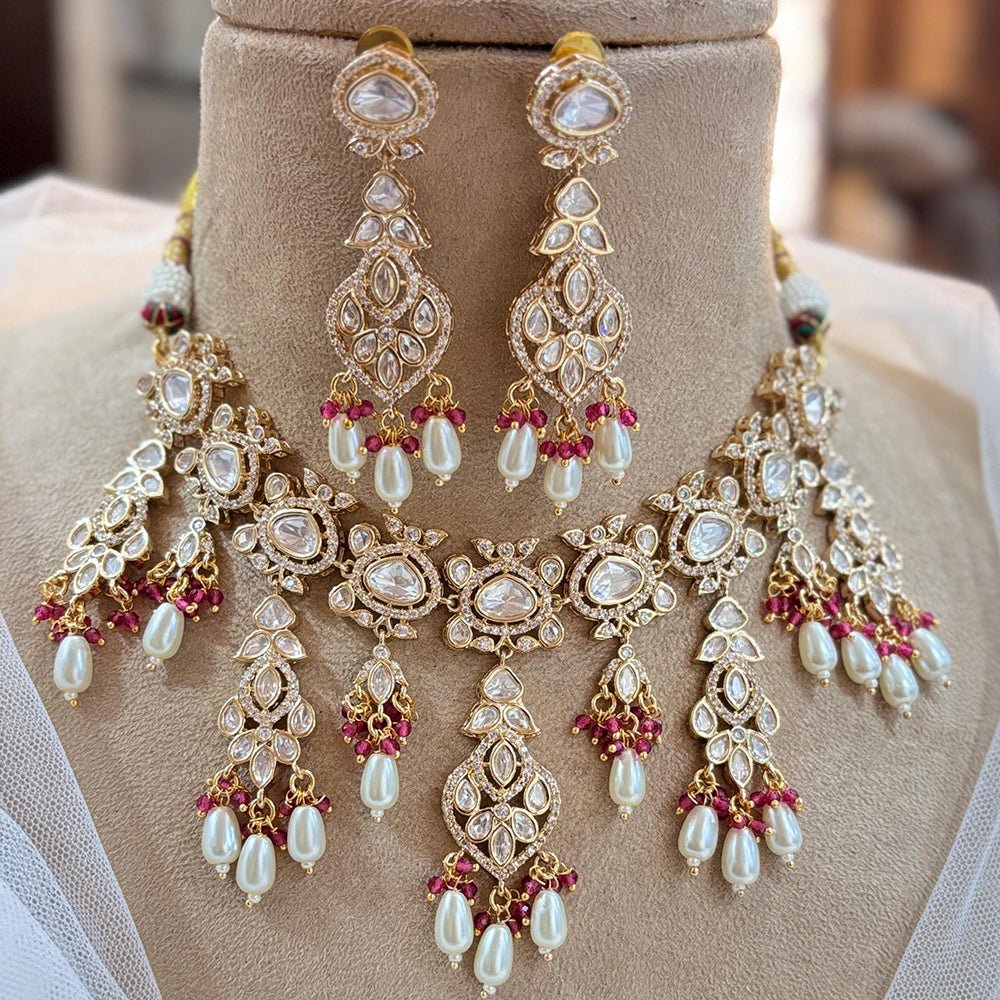Jewel Addiction Designer Gold Polish Polki Kundan And Beads Necklace Set