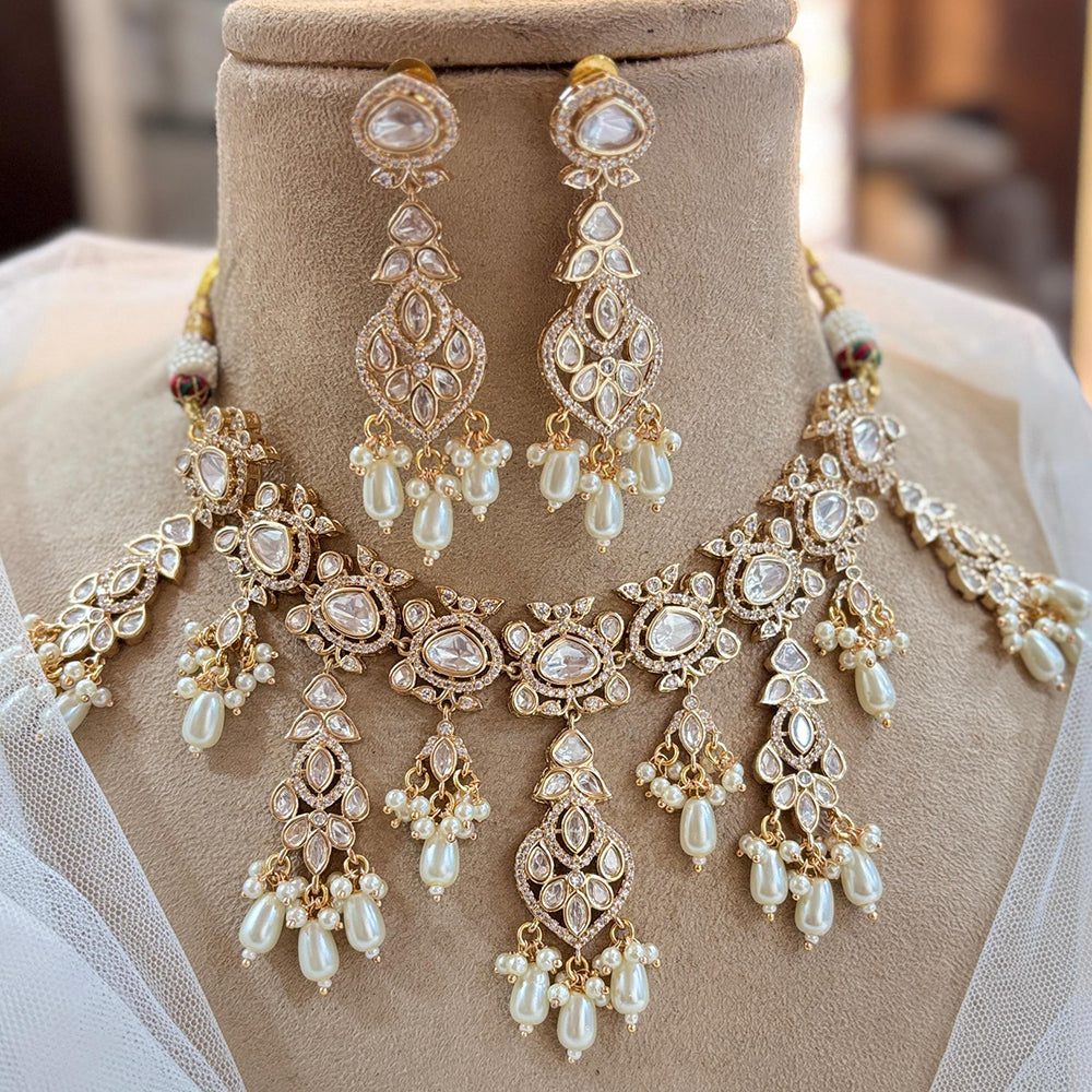 Jewel Addiction Designer Gold Polish Polki Kundan And Beads Necklace Set