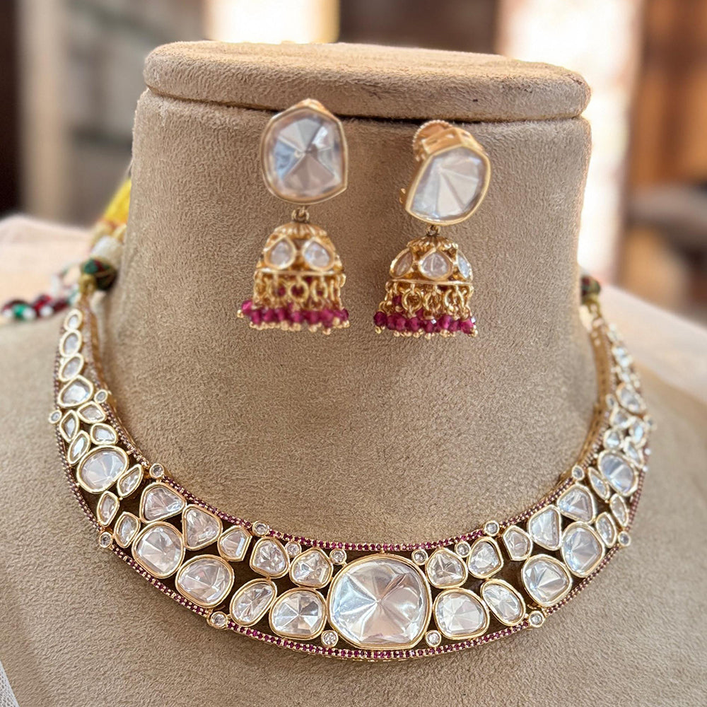 Jewel Addiction Designer Gold Polish Polki Kundan And Pearl Necklace Set
