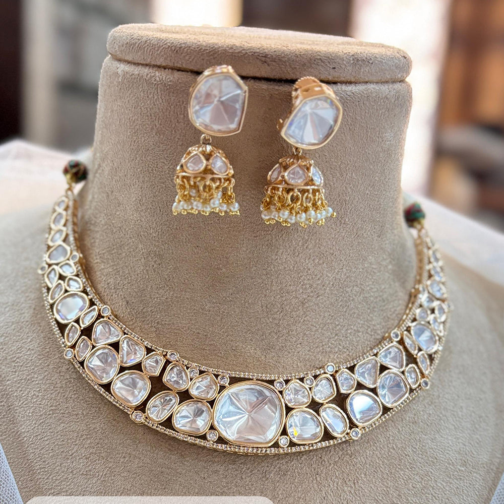 Jewel Addiction Designer Gold Polish Polki Kundan And Pearl Necklace Set