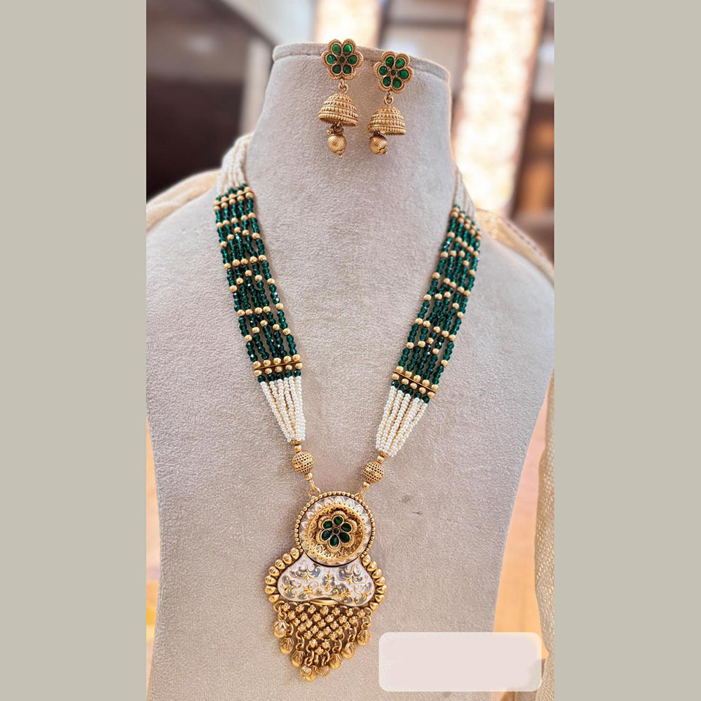 Jewel Addiction Elegant Gold Plated Pota And Pearl MeenakariNecklace Set