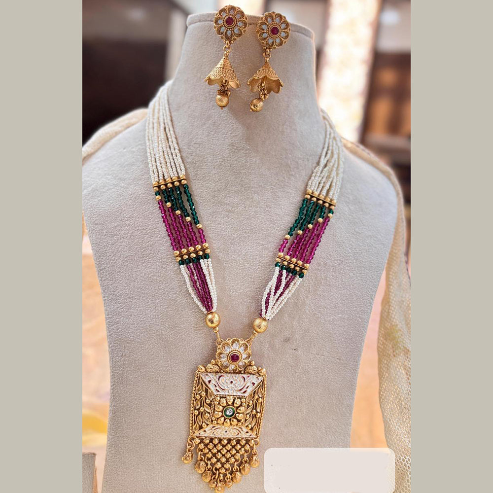 Jewel Addiction Elegant Gold Plated Pota And Pearl MeenakariNecklace Set