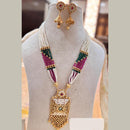 Jewel Addiction Elegant Gold Plated Pota And Pearl MeenakariNecklace Set