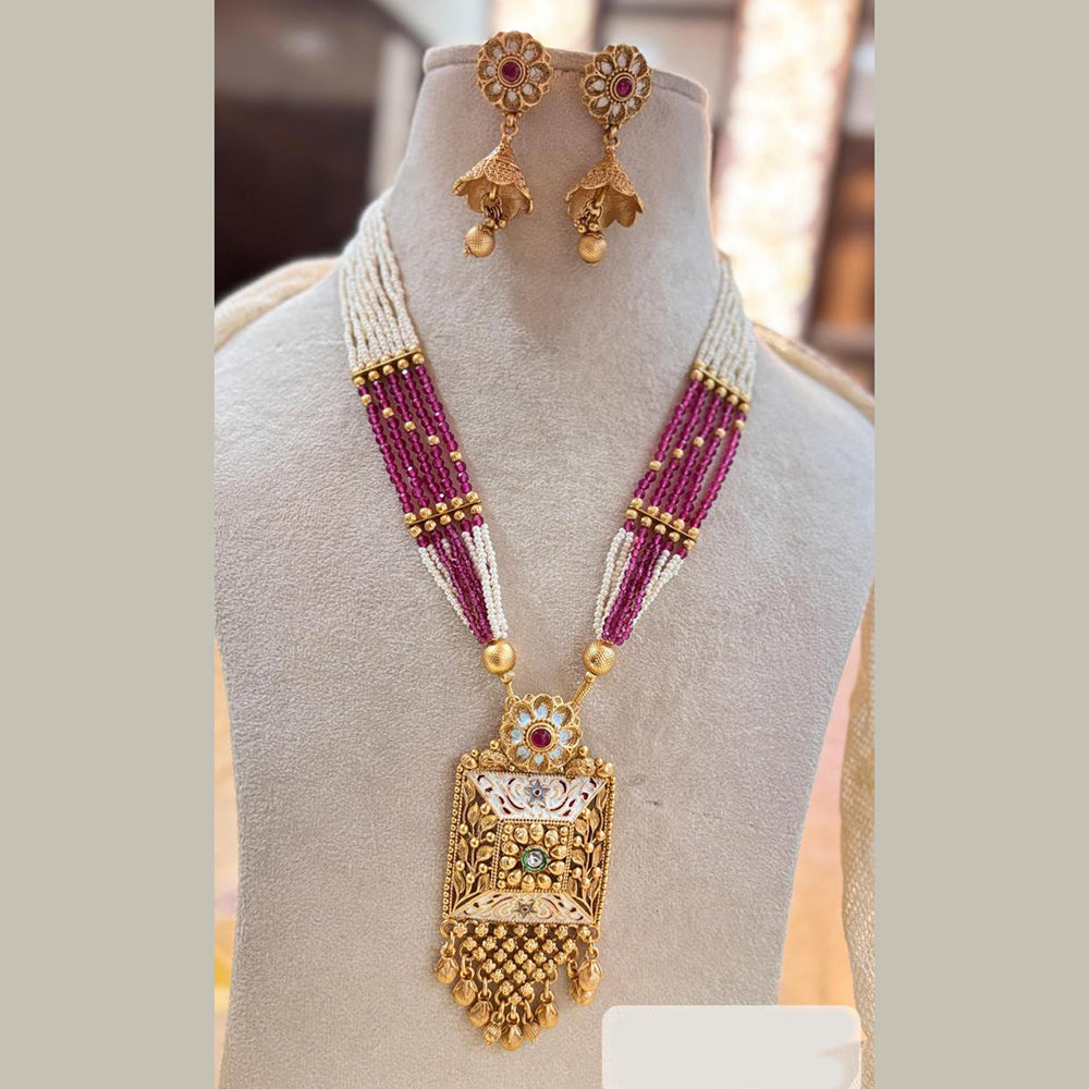 Jewel Addiction Elegant Gold Plated Pota And Pearl MeenakariNecklace Set