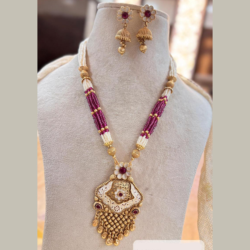 Jewel Addiction Elegant Gold Plated Pota And Pearl MeenakariNecklace Set