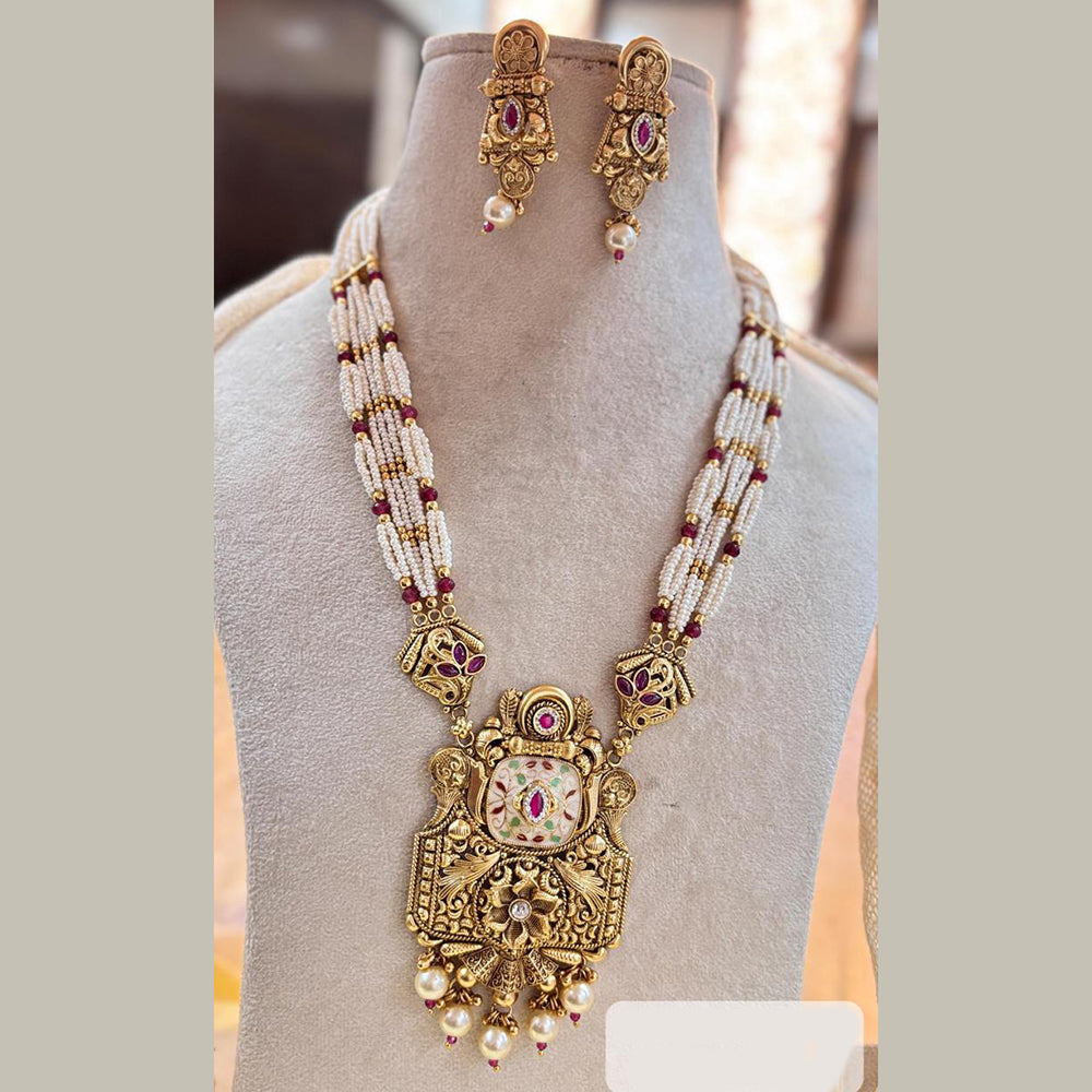 Jewel Addiction Elegant Gold Plated Pota And Pearl MeenakariNecklace Set
