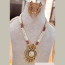 Jewel Addiction Elegant Gold Plated Pota And Pearl MeenakariNecklace Set