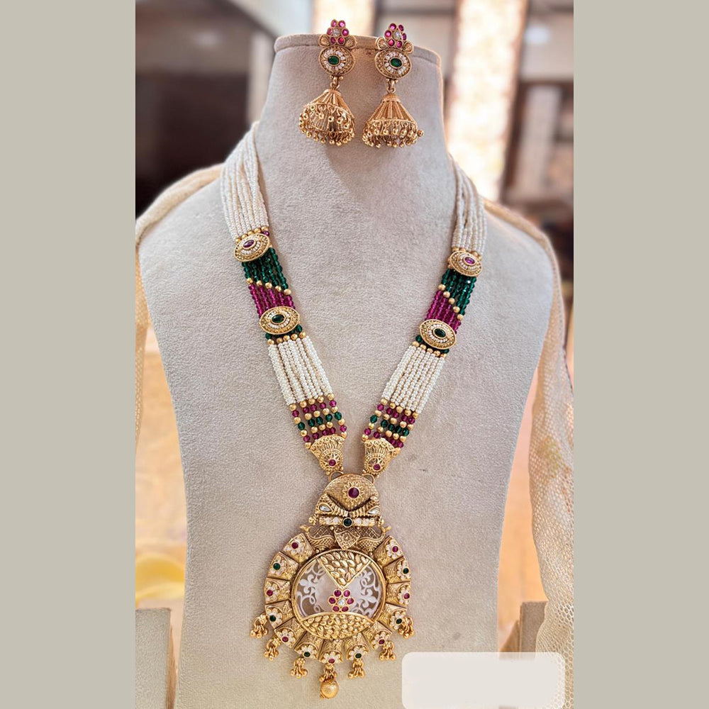 Jewel Addiction Elegant Gold Plated Pota And Pearl MeenakariNecklace Set