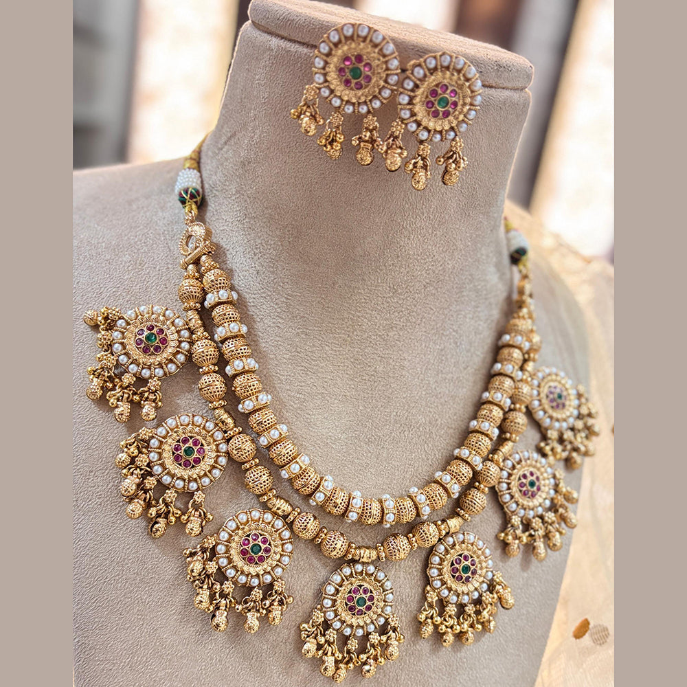 Jewel Addiction Elegant Gold Plated Pota And Pearl Necklace Set