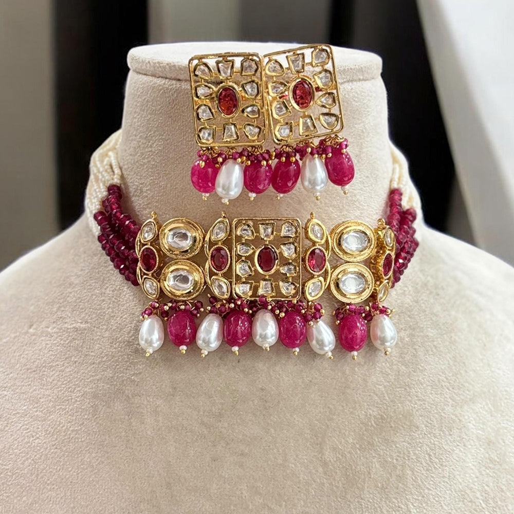 Jewel Addiction Gold Plated Polki Kundan And Pearl Choker Necklace Set