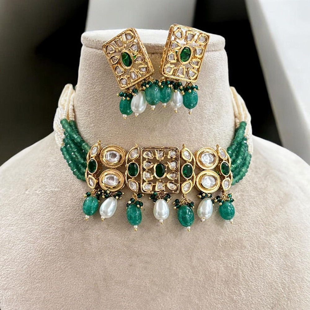 Jewel Addiction Gold Plated Polki Kundan And Pearl Choker Necklace Set