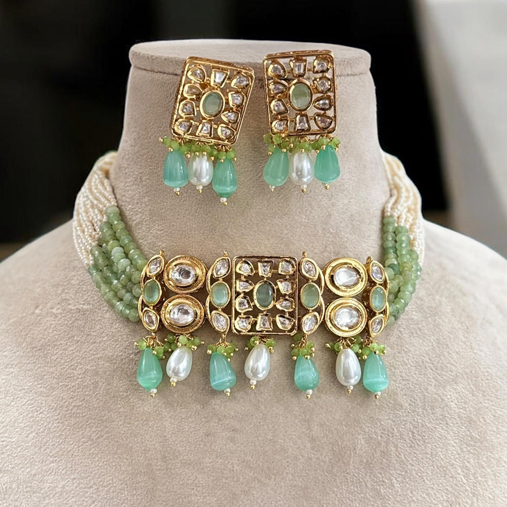 Jewel Addiction Gold Plated Polki Kundan And Pearl Choker Necklace Set