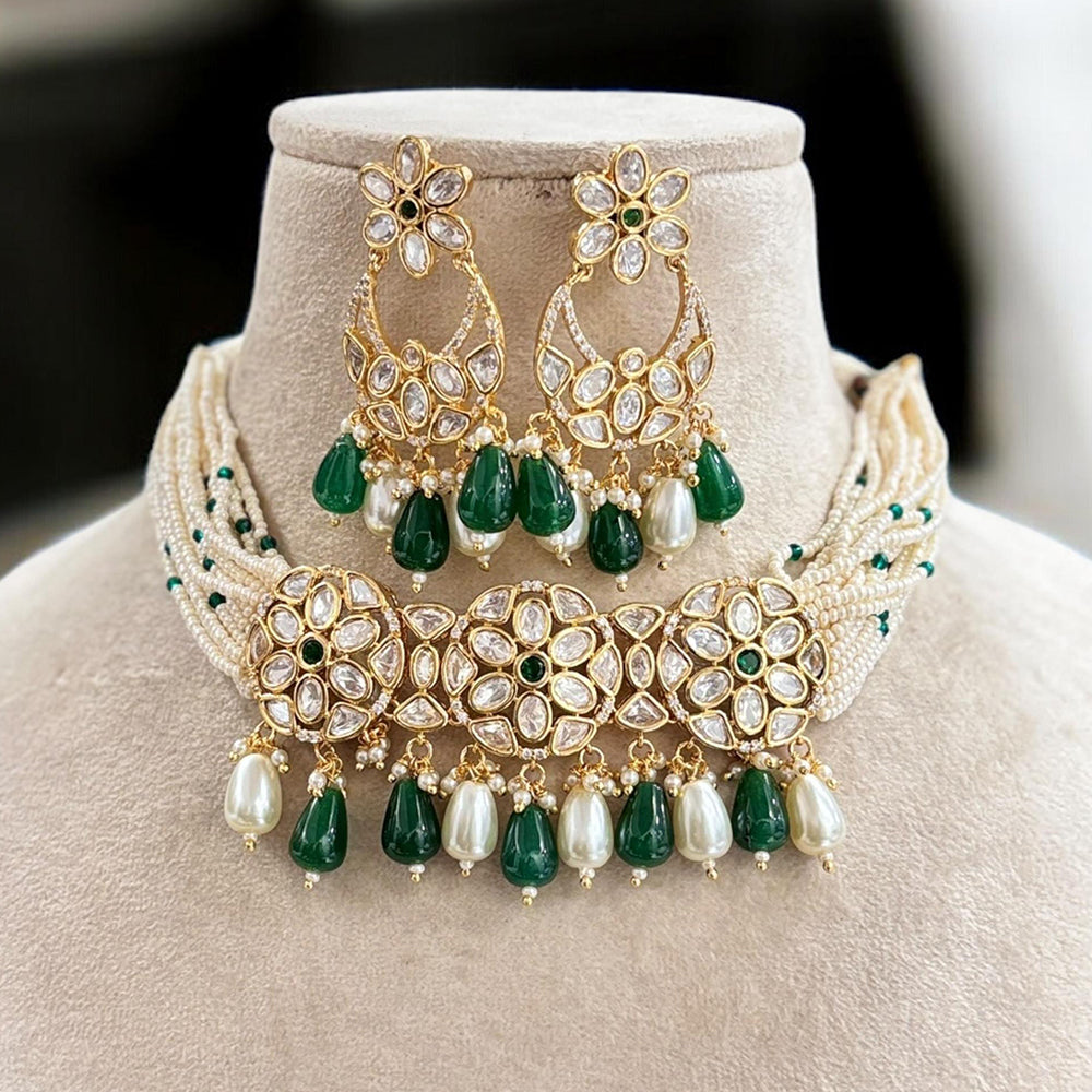 Jewel Addiction Gold Plated Polki Kundan And Pearl Choker Necklace Set