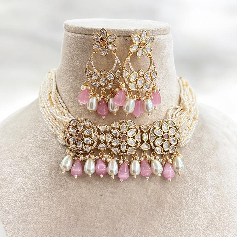 Jewel Addiction Gold Plated Polki Kundan And Pearl Choker Necklace Set