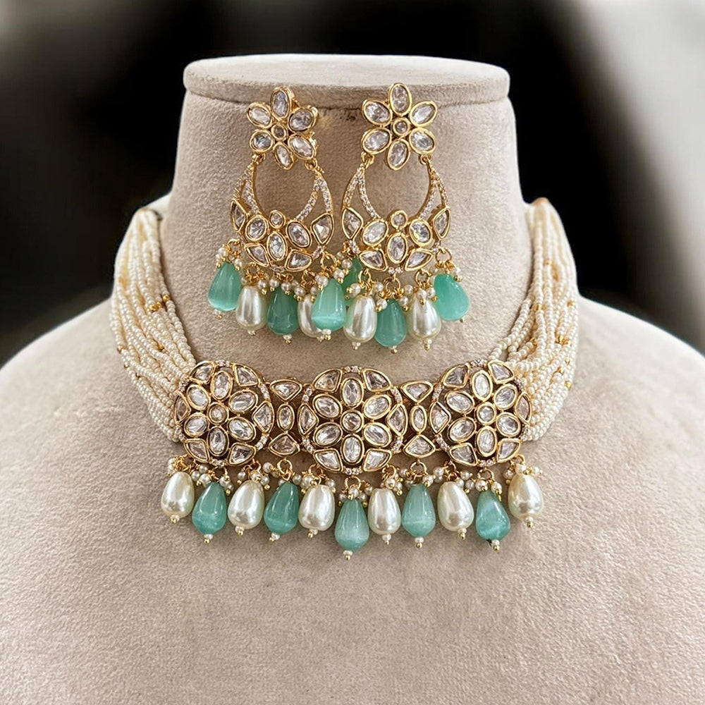 Jewel Addiction Gold Plated Polki Kundan And Pearl Choker Necklace Set