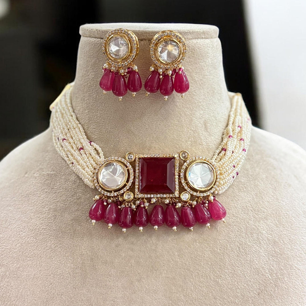 Jewel Addiction Gold Plated Polki Kundan And Pearl Choker Necklace Set