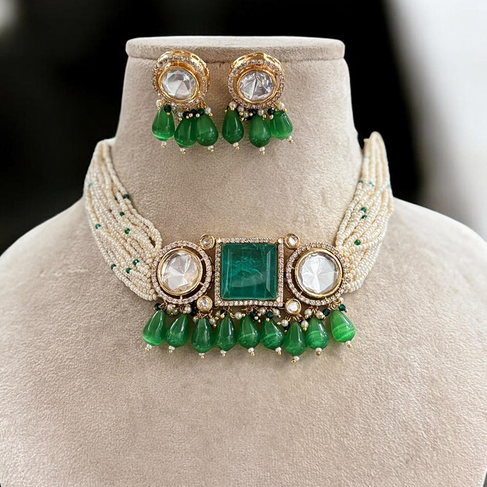 Jewel Addiction Gold Plated Polki Kundan And Pearl Choker Necklace Set