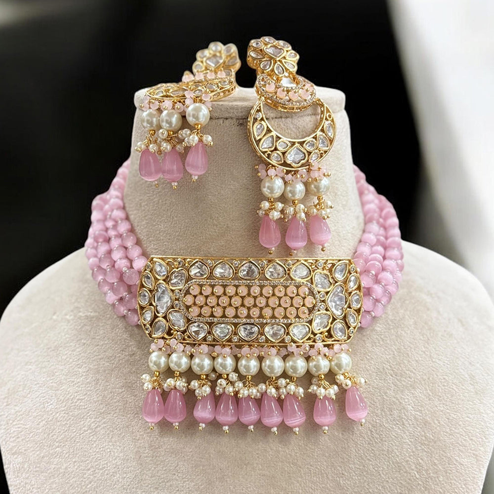 Jewel Addiction Gold Plated Polki Kundan And Pearl Choker Necklace Set