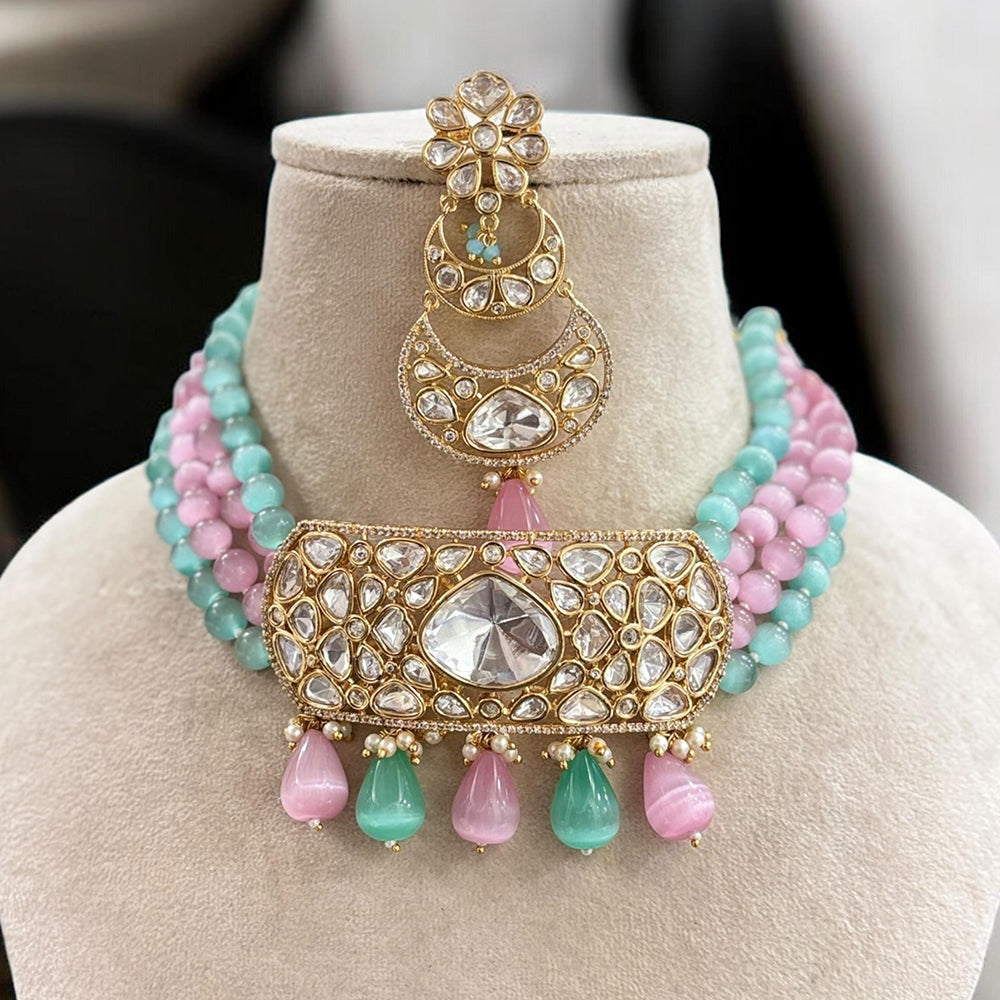 Jewel Addiction Gold Plated Polki Kundan And Pearl Choker Necklace Set