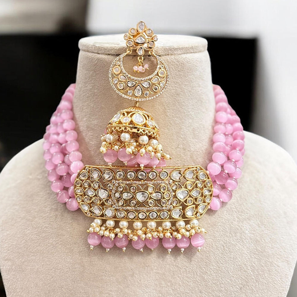 Jewel Addiction Gold Plated Polki Kundan And Pearl Choker Necklace Set