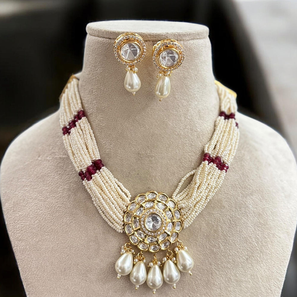 Jewel Addiction Gold Plated Polki Kundan And Pearl Choker Necklace Set