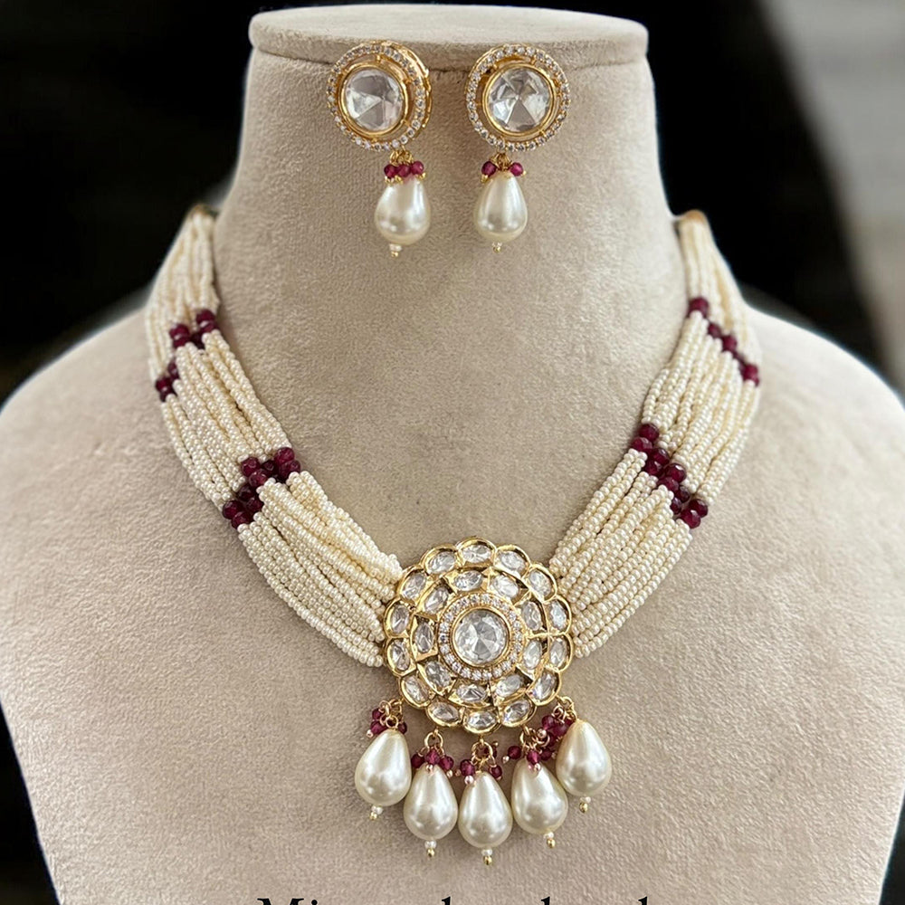 Jewel Addiction Gold Plated Polki Kundan And Pearl Choker Necklace Set