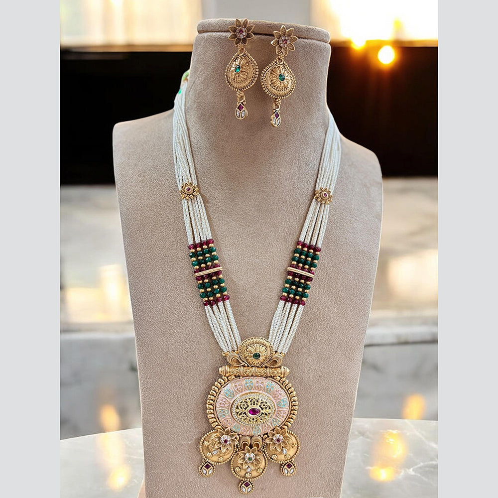 Jewel Addiction Gold Plated Pota Stone And Pearl Long Necklace Set