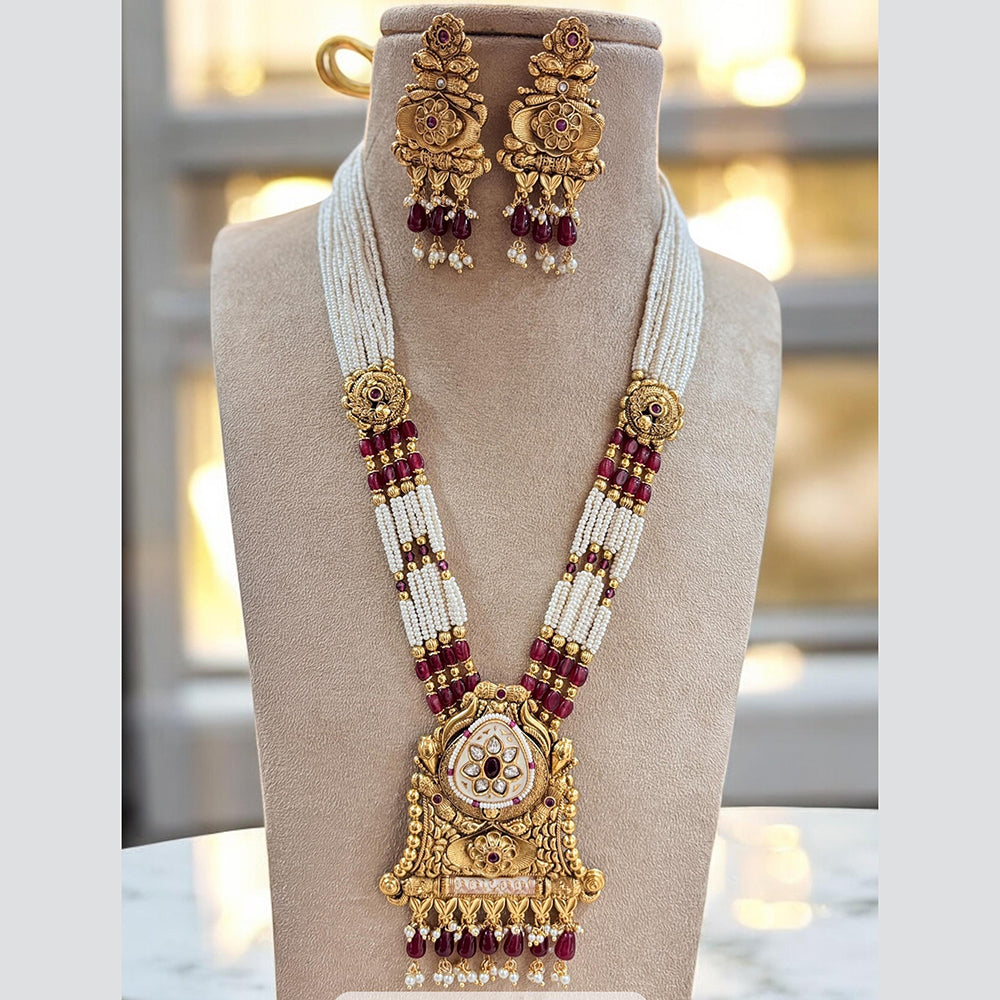 Jewel Addiction Gold Plated Pota Stone And Pearl Long Necklace Set