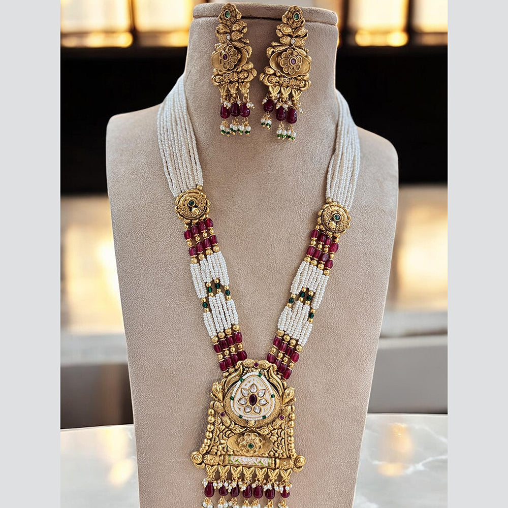 Jewel Addiction Gold Plated Pota Stone And Pearl Long Necklace Set