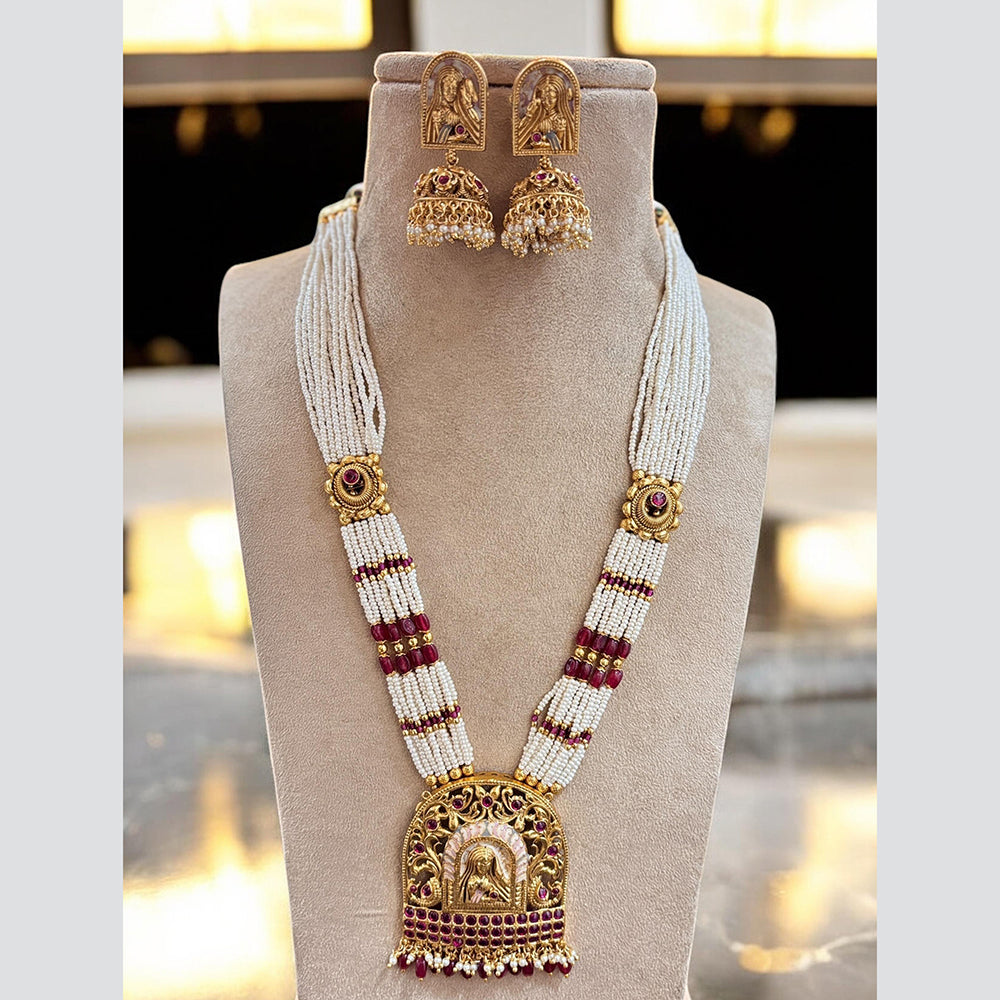 Jewel Addiction Gold Plated Pota Stone And Pearl Long Necklace Set