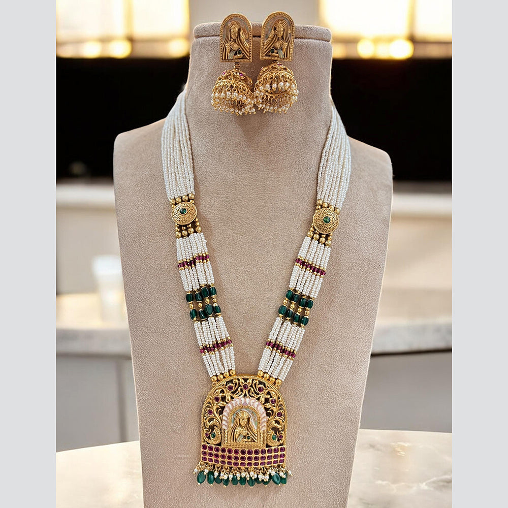 Jewel Addiction Gold Plated Pota Stone And Pearl Long Necklace Set