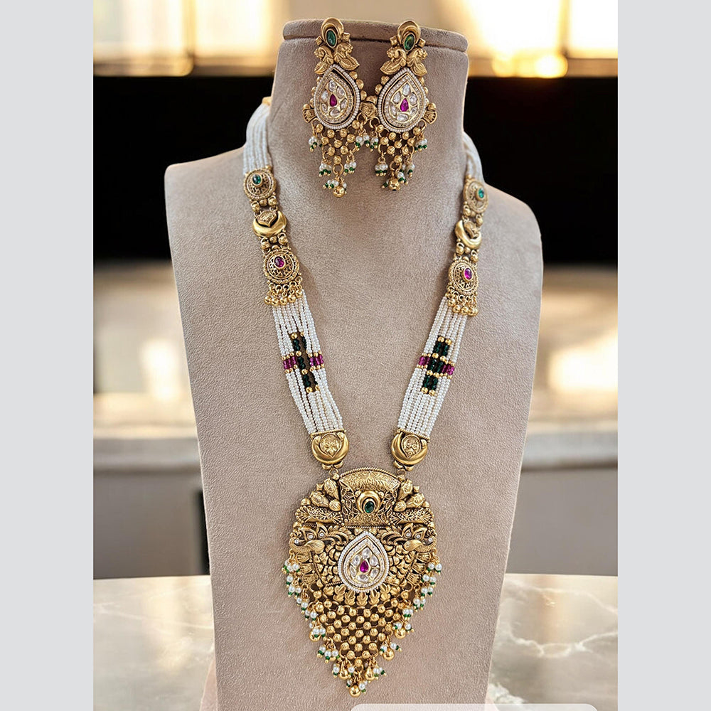 Jewel Addiction Gold Plated Pota Stone And Pearl Long Necklace Set