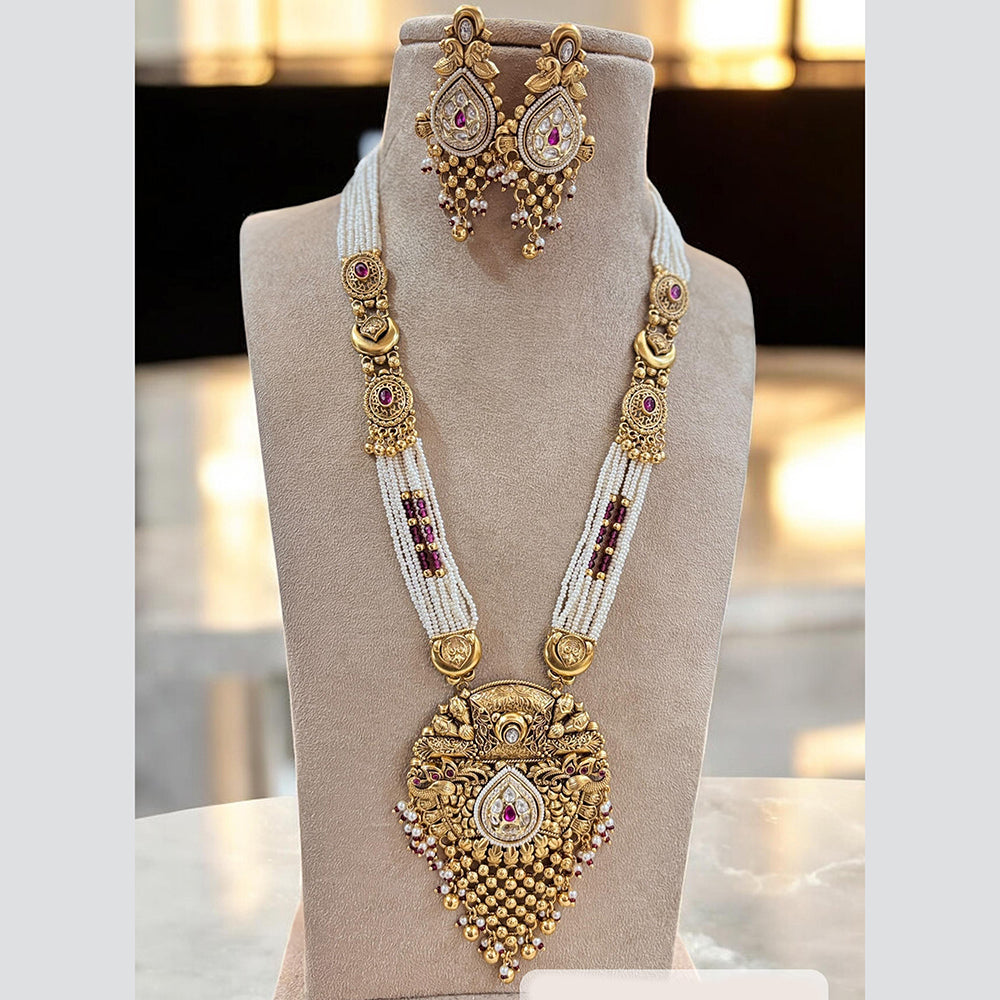 Jewel Addiction Gold Plated Pota Stone And Pearl Long Necklace Set