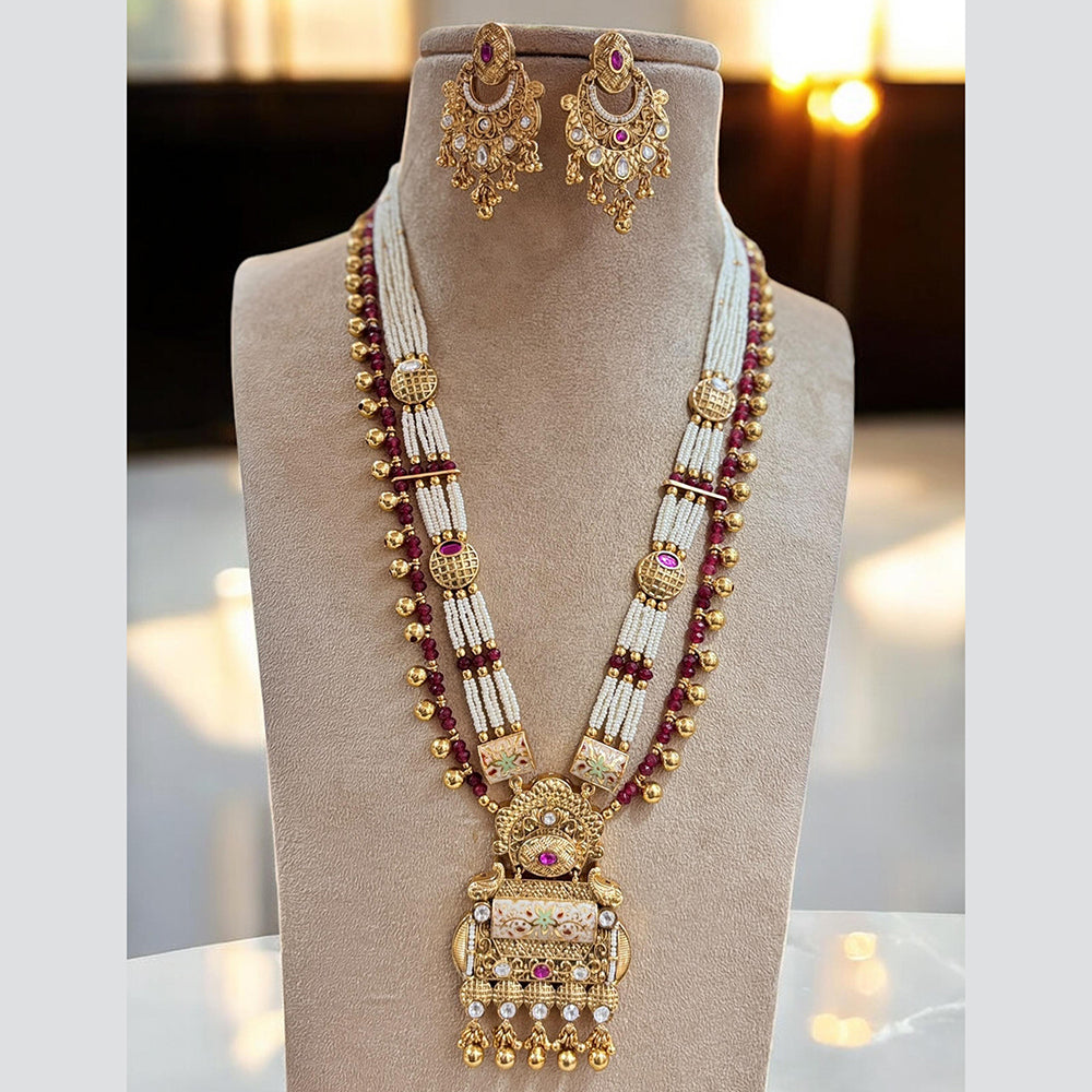 Jewel Addiction Gold Plated Pota Stone And Pearl Long Necklace Set
