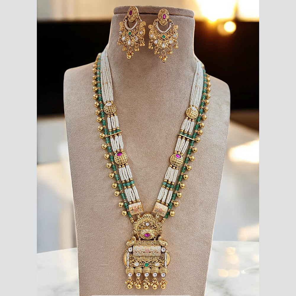 Jewel Addiction Gold Plated Pota Stone And Pearl Long Necklace Set