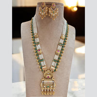 Jewel Addiction Gold Plated Pota Stone And Pearl Long Necklace Set