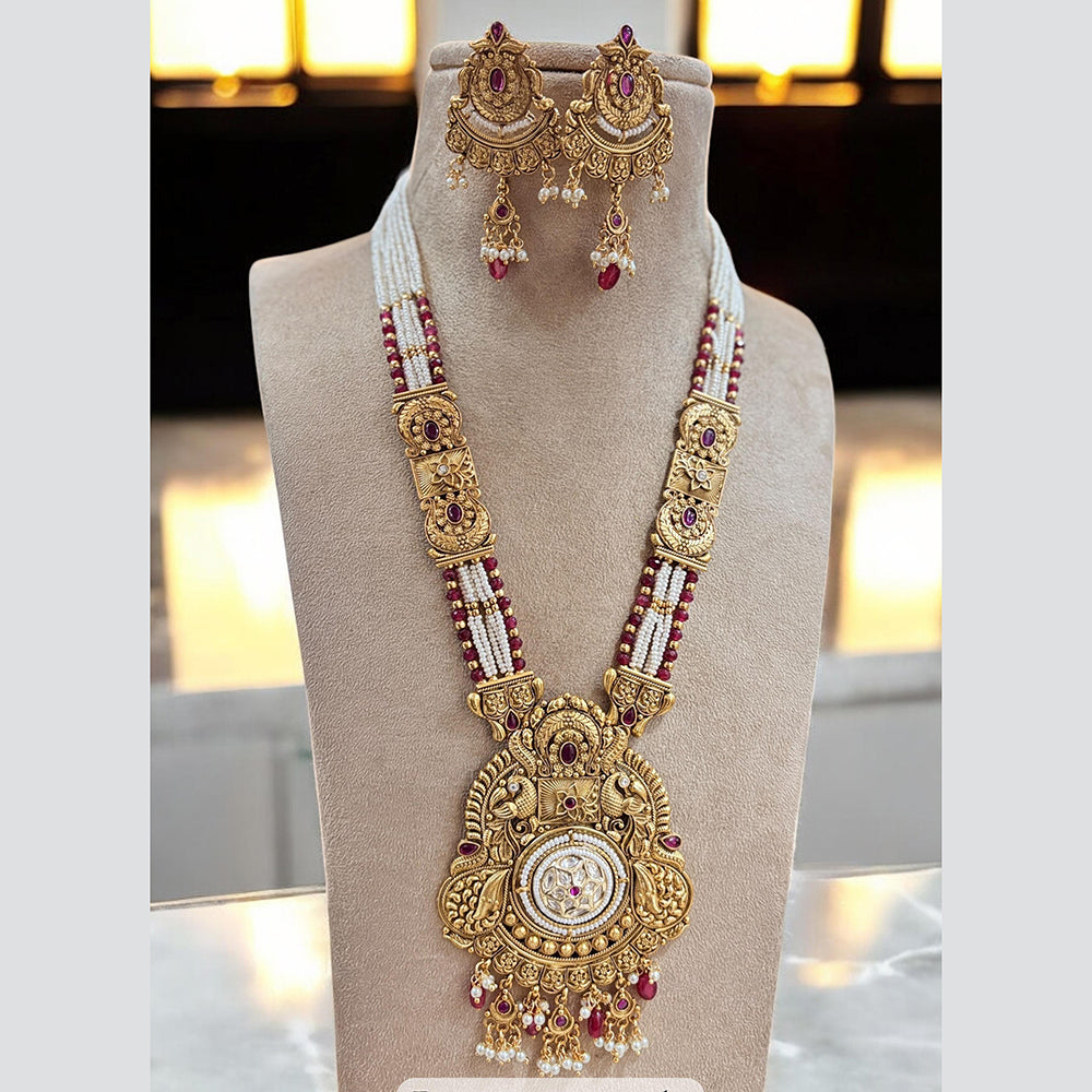 Jewel Addiction Gold Plated Pota Stone And Pearl Long Necklace Set