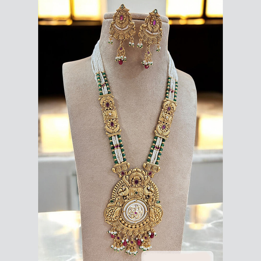 Jewel Addiction Gold Plated Pota Stone And Pearl Long Necklace Set